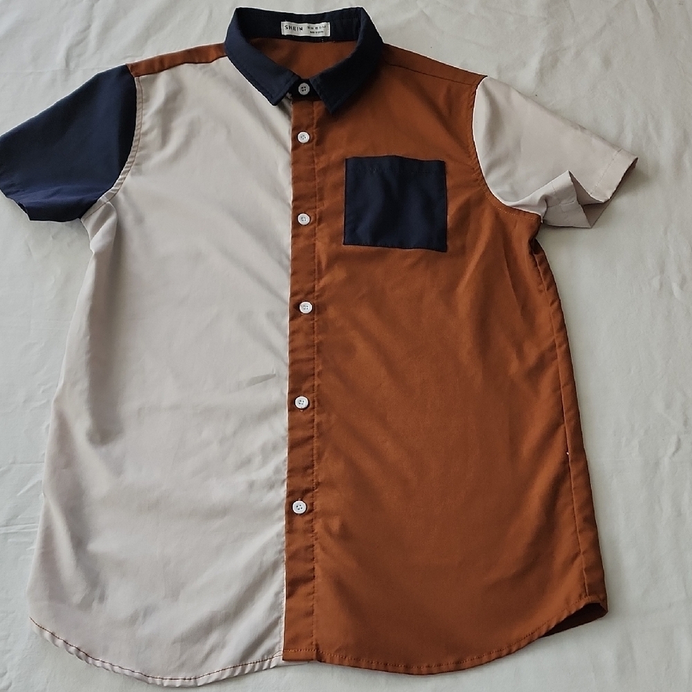 H&M Brown and Blue Button Down Shirt with Colorblock Design